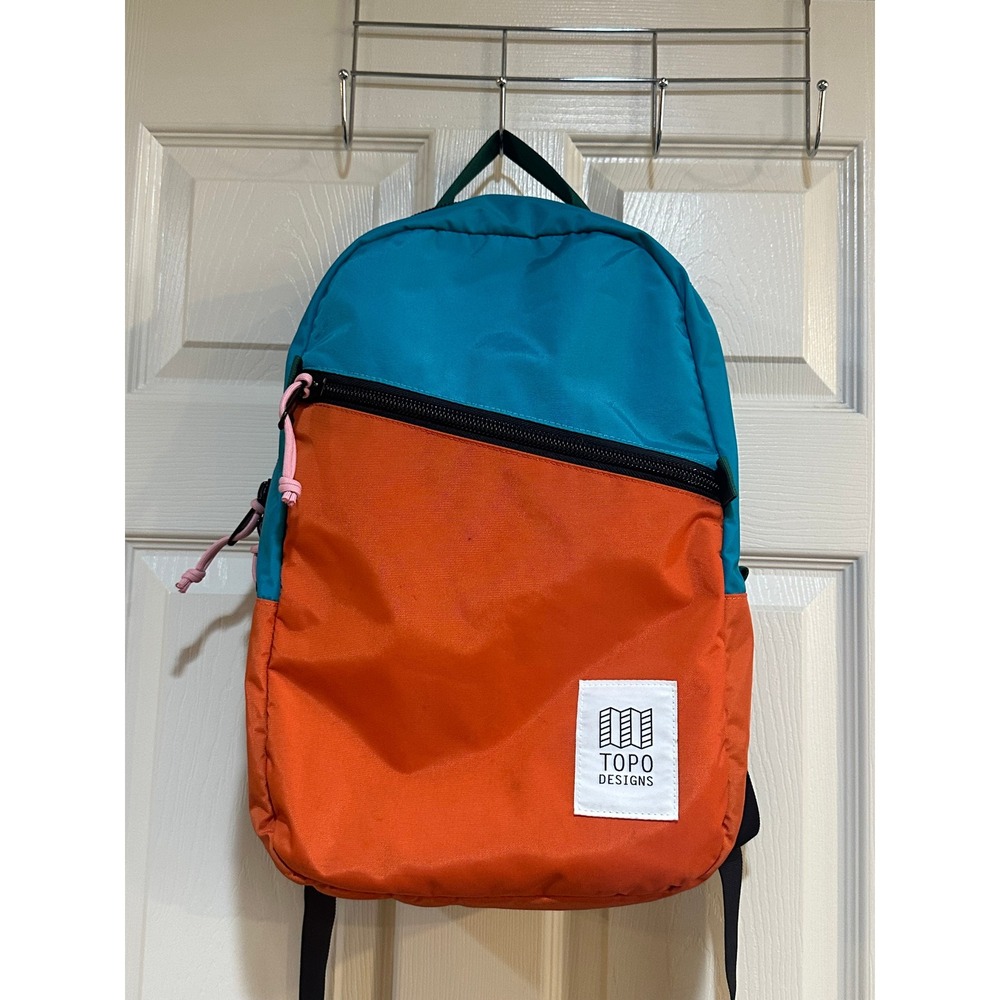 Topo Designs Light Pack Backpack Blue Orange Colorblock Nylon Daypack 21.5x17